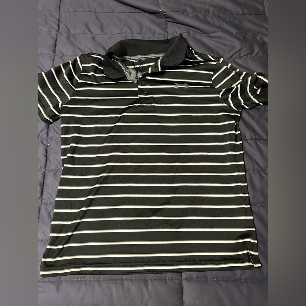 Under Armour Black and White Striped Polo